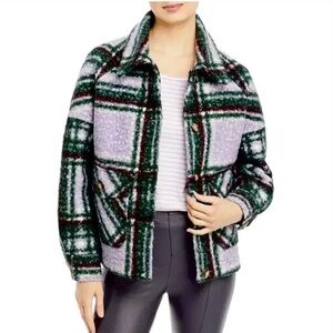 Calvin Klein Boucle Plaid Jacket Plaid Purple/Green Size L, NWT